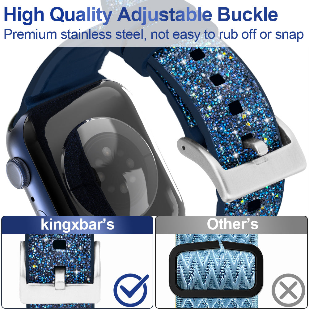KINGXBAR Glitter Powder Silikone Smart Watch Rembånd Udskiftning til Apple Watch Series 9 8 7 41mm SE (2023) SE(2022) SE 6 5 4 40mm 3 2 1 38mm KINGXBAR Glitter Powder Silikone Smart Watch Rembånd Udskiftning til Apple Watch Series 9 8 7 41mm SE (2023) SE(2022) SE 6 5 4 40mm 3 2 1 38mm